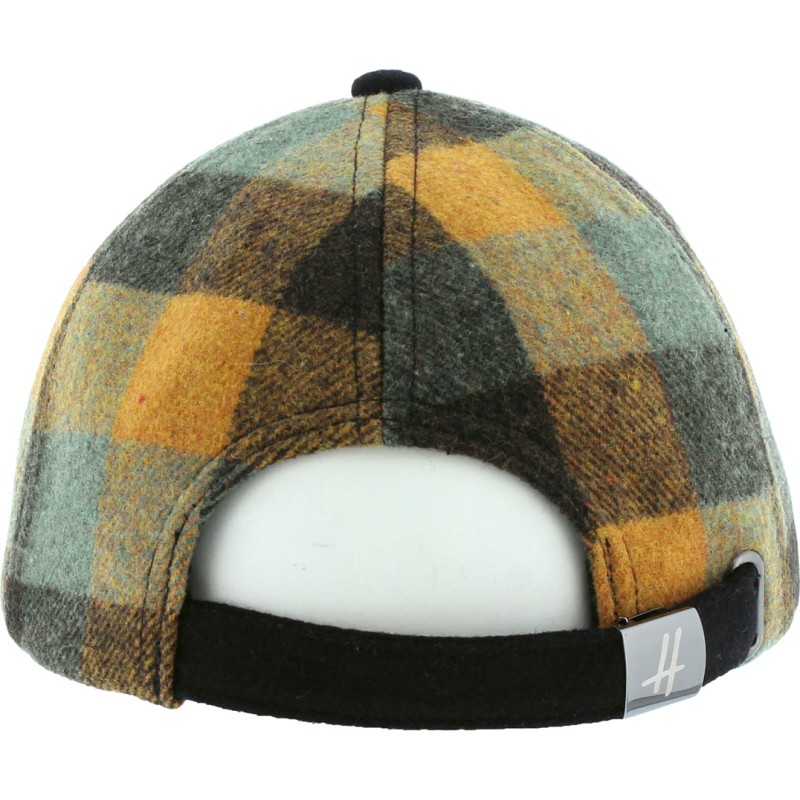 Casquette forme baseball en tweed à carreaux, visière unie