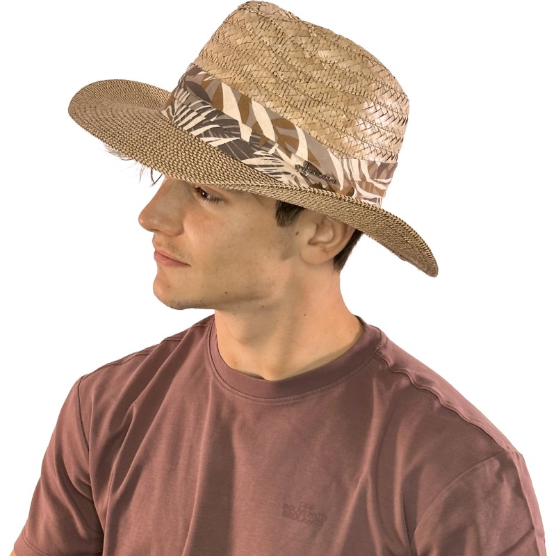 Chapeau grand bord avec la calotte en paille naturelle et le bord en p
