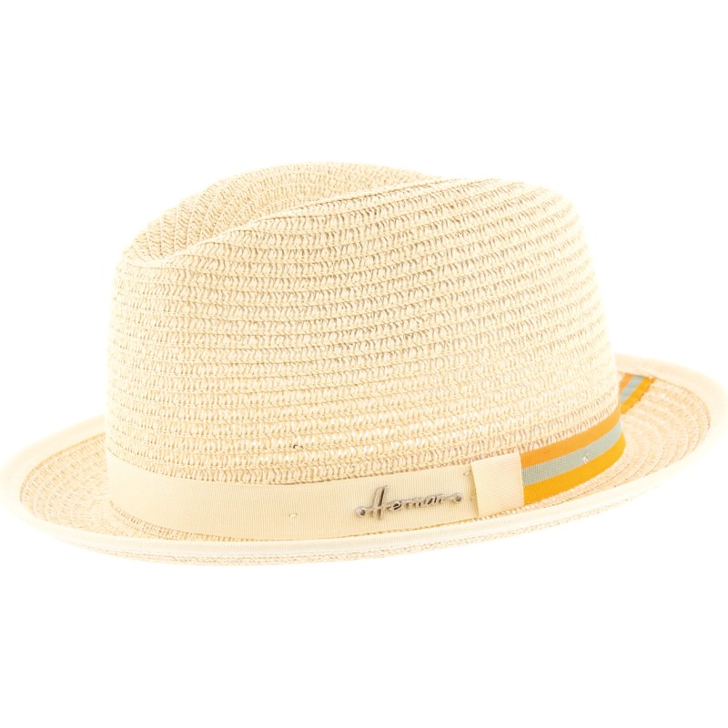 Small brim hat in paper straw with bounded edge