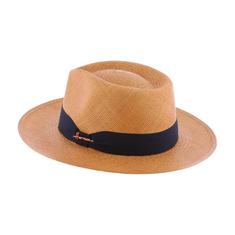Chapeau "Panama" grand bord en bicolore contraste avec son gros grain