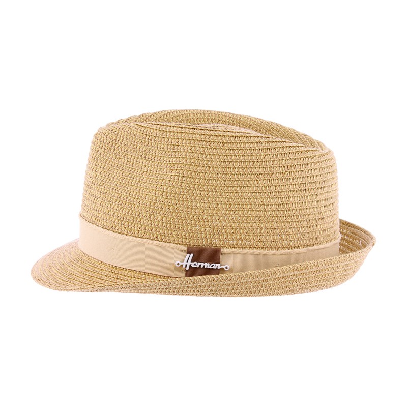 Chapeau petit bord relevé en paille papier uni avec ruban