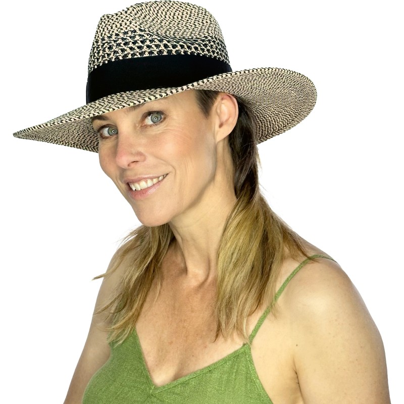 Chapeau grand bord en paille polypropylène cousue, déformable, UPF30