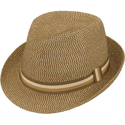 Chapeau petit bord paille papier chiné + gros grain rayé