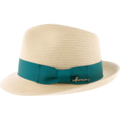 petit chapeau en paille papier ruban turquoise