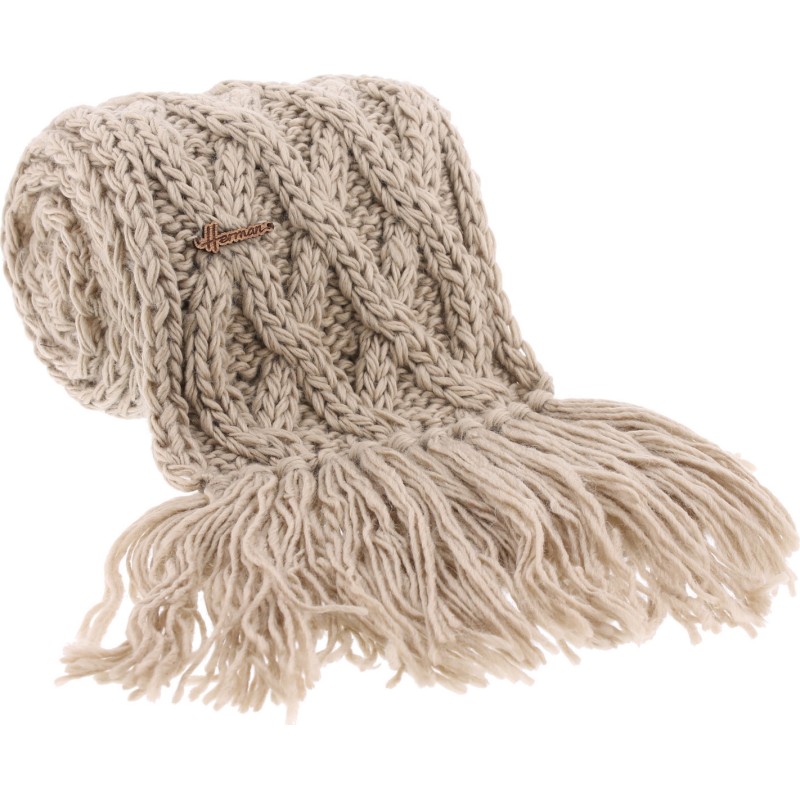 echarpe hiver a franges en grosse maille torsadee