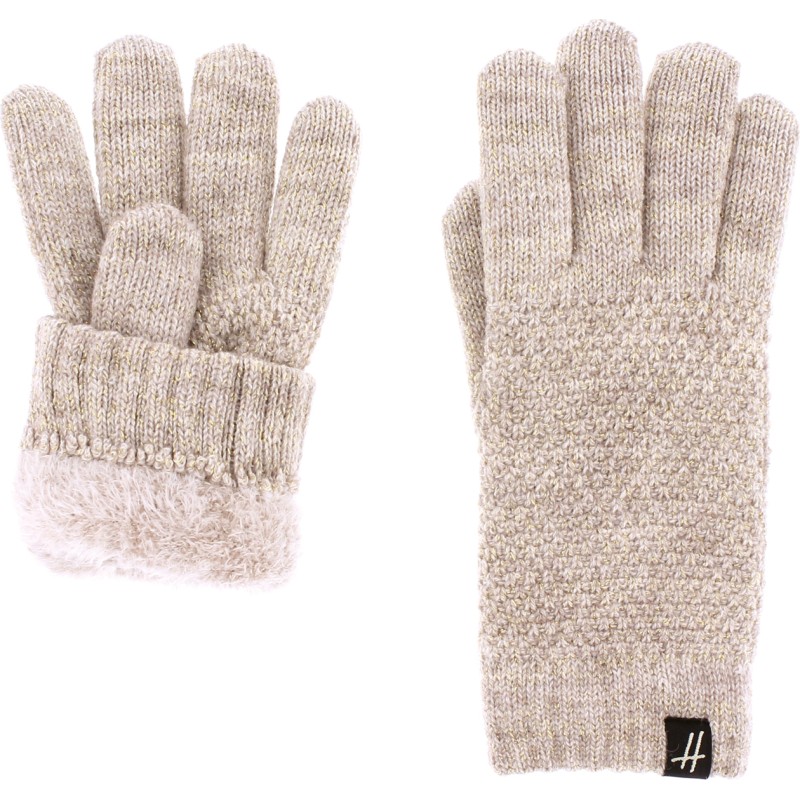 Gants femme en maille unie avec lurex doublé en teddy plush