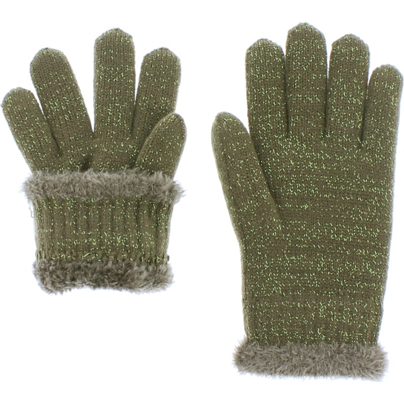 Children's gloves in plain knit with lurex wrist and teddy lining