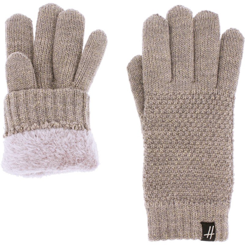 gants femme en maille avec fil lurex et doublure en teddy plush doux