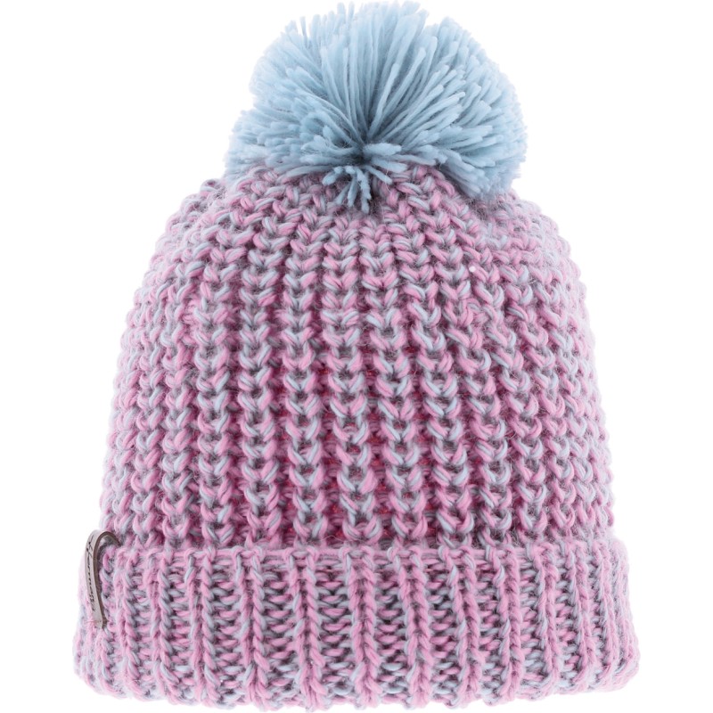 BONNET LONG CHINE BICOLORE AVEC REVERS ET POMPON FIL DOUBLE PLUSH