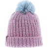 BONNET LONG CHINE BICOLORE AVEC REVERS ET POMPON FIL DOUBLE PLUSH