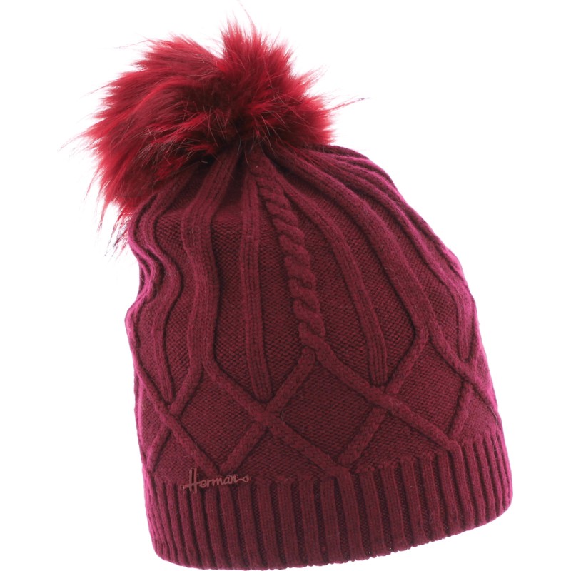 BONNET LONG UNI TORSADE AVEC POMPON FAUSSE FOURRURE DOUBLE EN MICRO PL