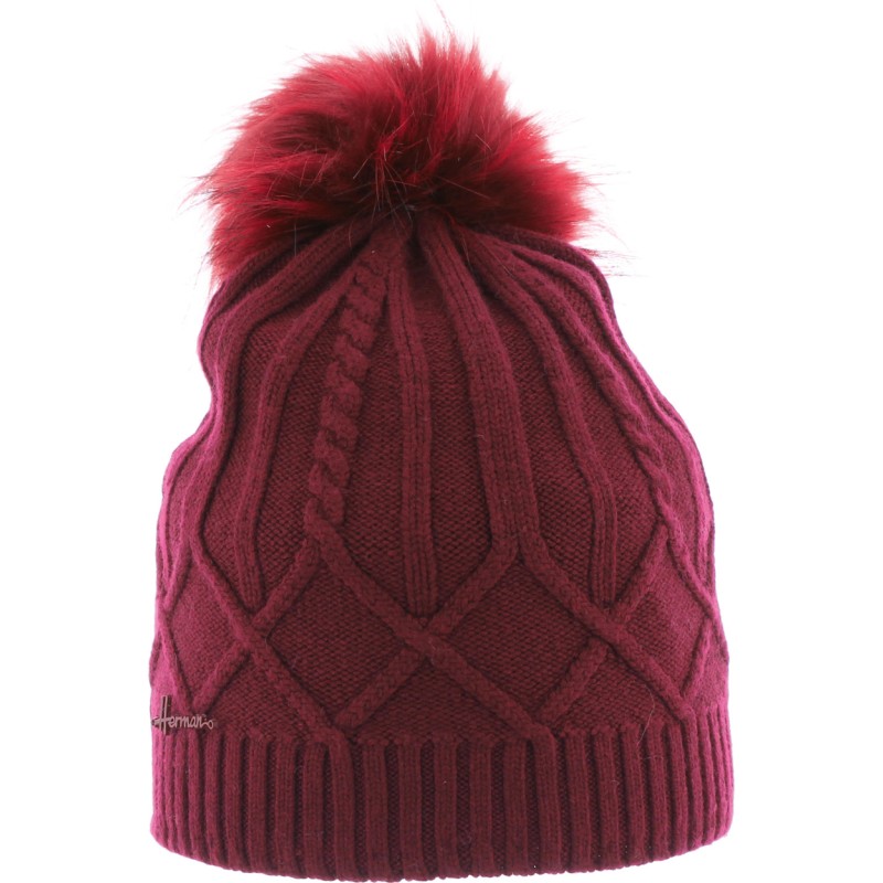BONNET LONG UNI TORSADE AVEC POMPON FAUSSE FOURRURE DOUBLE EN MICRO PL