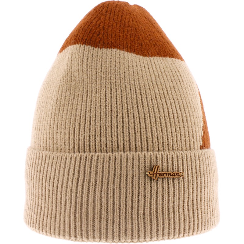 bonnet herman hiver, bicolore en maille avec revers et interieur en plush