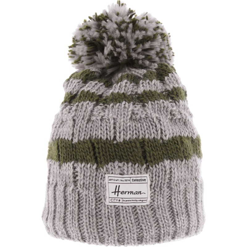 bonnet pompon hiver herman 1874 en maille et doublure en plush