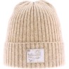 Bonnet femme en maille chinée avec badge et revers