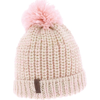 BONNET LONG CHINE BICOLORE AVEC REVERS ET POMPON FIL DOUBLE PLUSH