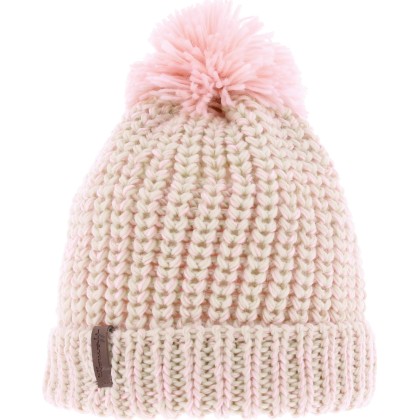 BONNET LONG CHINE BICOLORE AVEC REVERS ET POMPON FIL DOUBLE PLUSH