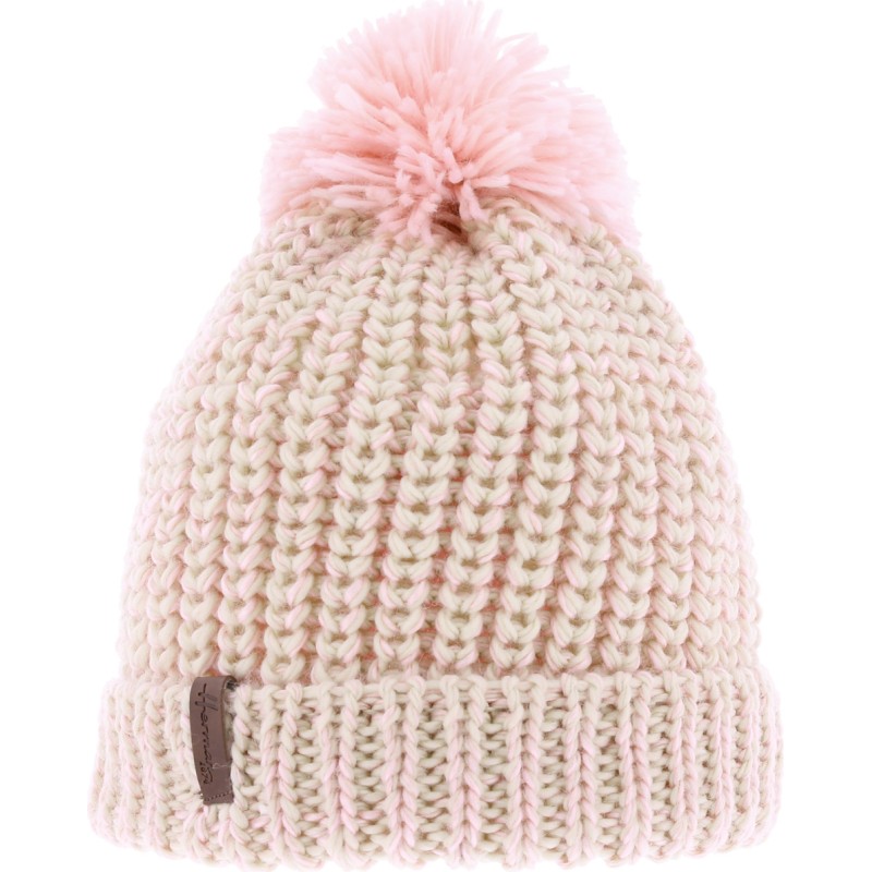 BONNET LONG CHINE BICOLORE AVEC REVERS ET POMPON FIL DOUBLE PLUSH