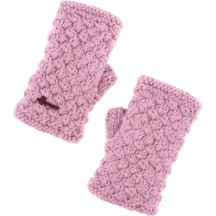 mitaines en maille torsadee doublure interieure en plush, coloris rose