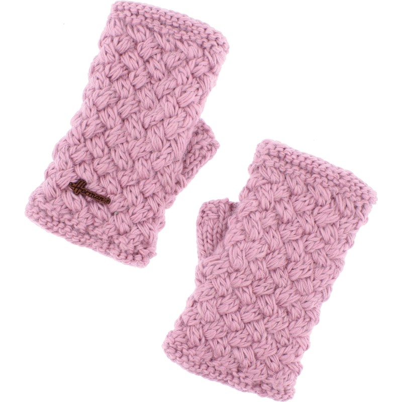 mitaines en maille torsadee doublure interieure en plush, coloris rose