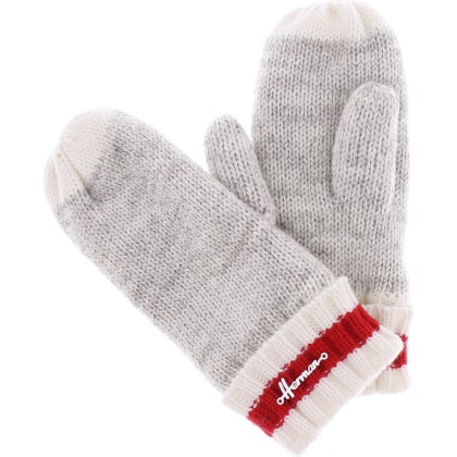moufle en maille, gris et rayé rouge
