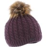 Bonnet torsadé uni avec pompon en fausse fourrure doublé micro plush