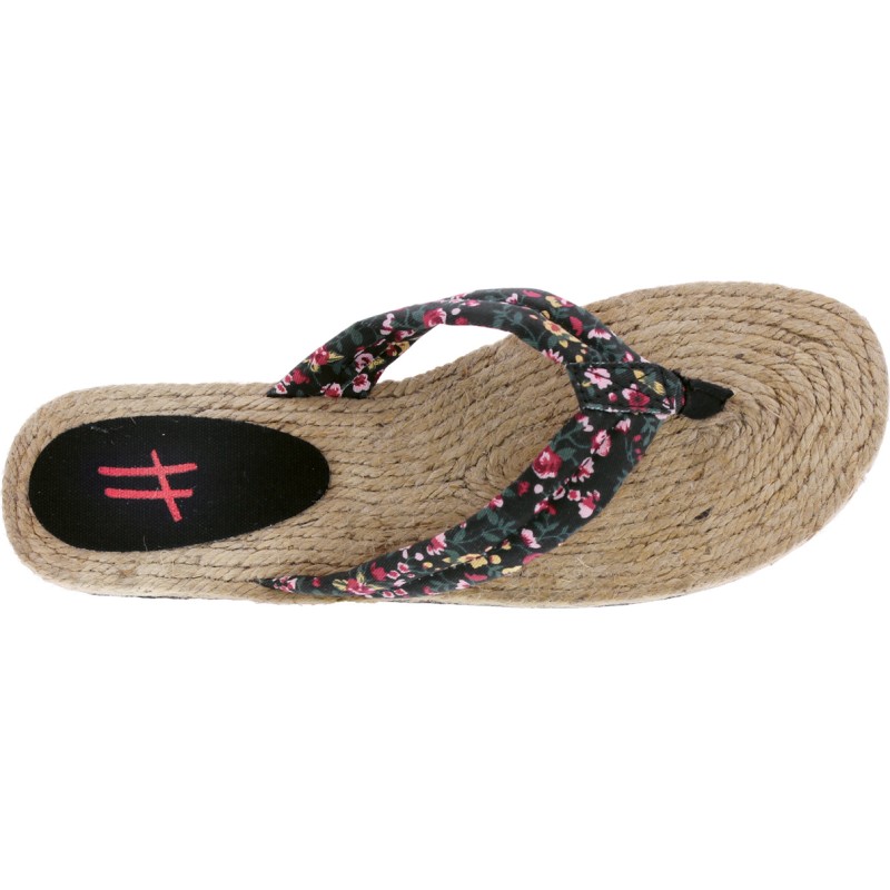 Tong à semelle type espadrille, tissu à motif