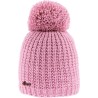 bonnet pompon en maille uni rose