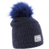 BONNET LONG CHINE BICOLORE AVEC POMPON FAUSSE FOURRURE DOUBLE PLUSH