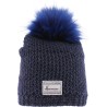 BONNET LONG CHINE BICOLORE AVEC POMPON FAUSSE FOURRURE DOUBLE PLUSH