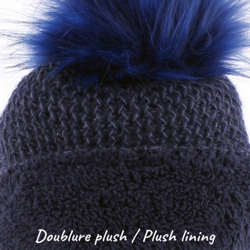 BONNET LONG CHINE BICOLORE AVEC POMPON FAUSSE FOURRURE DOUBLE PLUSH