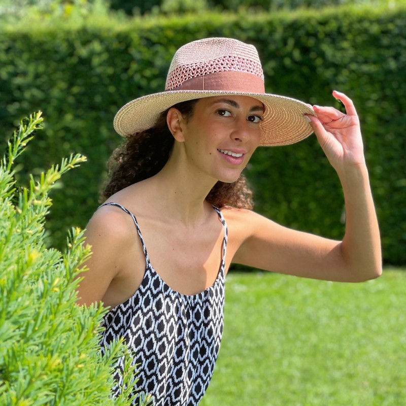 Chapeau grand bord en paille polypropylène cousue, déformable, UPF30