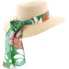 Chapeau en paille papier à grand bord et calotte plate avec foulard fl