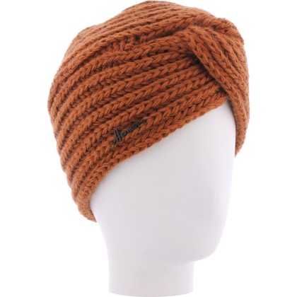 Bonnet turban en maille uni croisé sur l'avant doublé plush