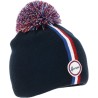 Bonnet avec pompon en maille tricolore doublé micro plush