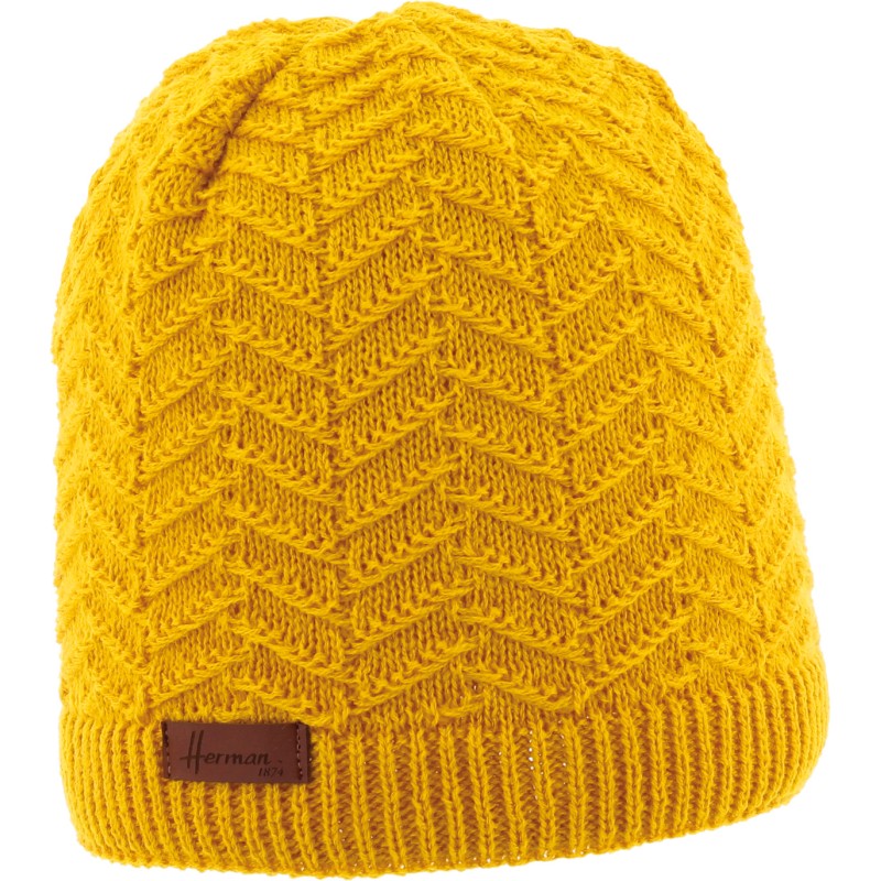 Bonnet adulte rond avec une maille fine en chevron.