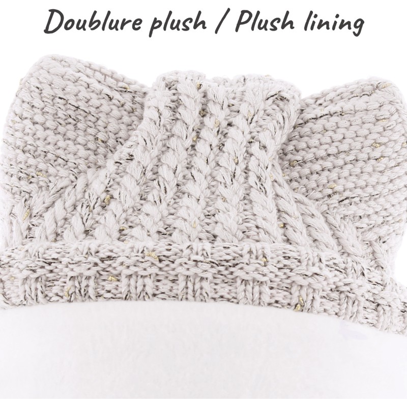 Bonnet uni avec fil lurex en forme de tête de chat doublé plush