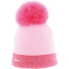 BONNET ROND BICOLORE CHINE AVEC REVERS ET POMPON FAUSSE FOURRURE DOUBL