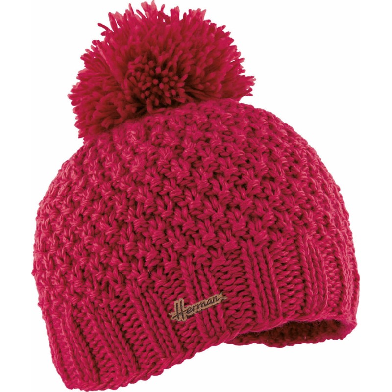 Bonnet tricot uni avec pompon doublé plush