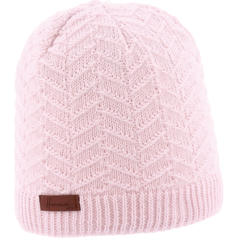 Bonnet adulte rond avec une maille fine en chevron.