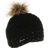 Bonnet grosse maille tricoté main + strass et pompon fausse fourrure