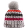 Bonnet enfant rayé tricolore avec pompon fausse fourrure