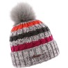 Bonnet enfant rayé tricolore avec pompon fausse fourrure