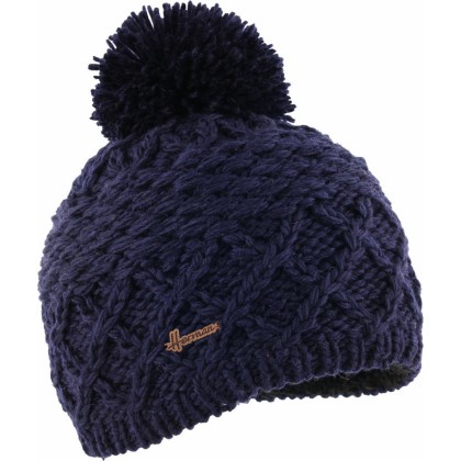 Bonnet tricot torsadé uni avec pompon doublé plush