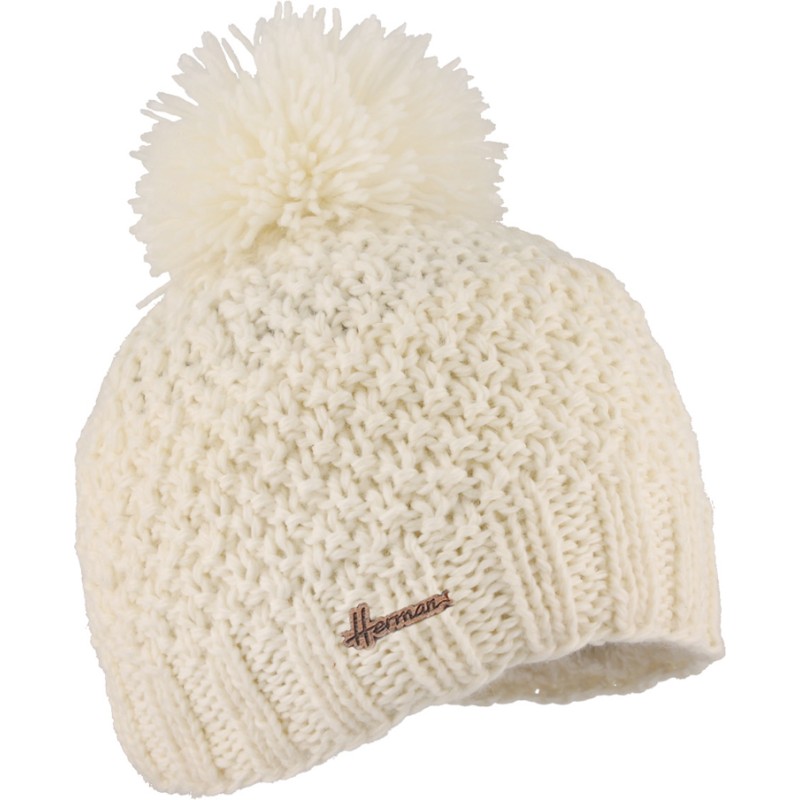 Bonnet tricot uni avec pompon doublé plush