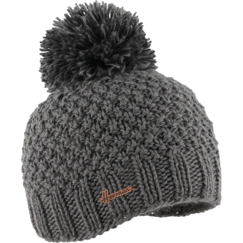 Bonnet tricot uni avec pompon doublé plush