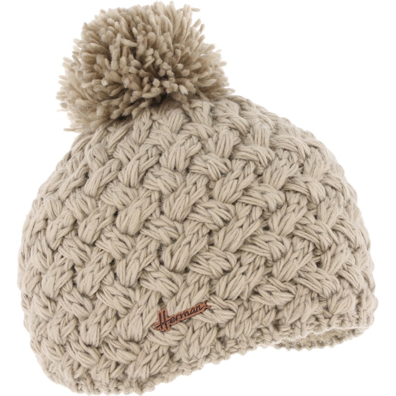 Bonnet enfant tricot croisé uni + pompon