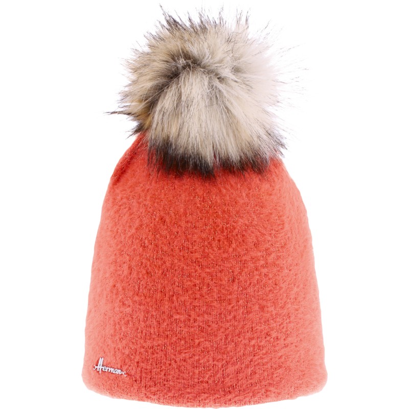 Bonnet en nylon uni très souple avec pompon fausse fourrure