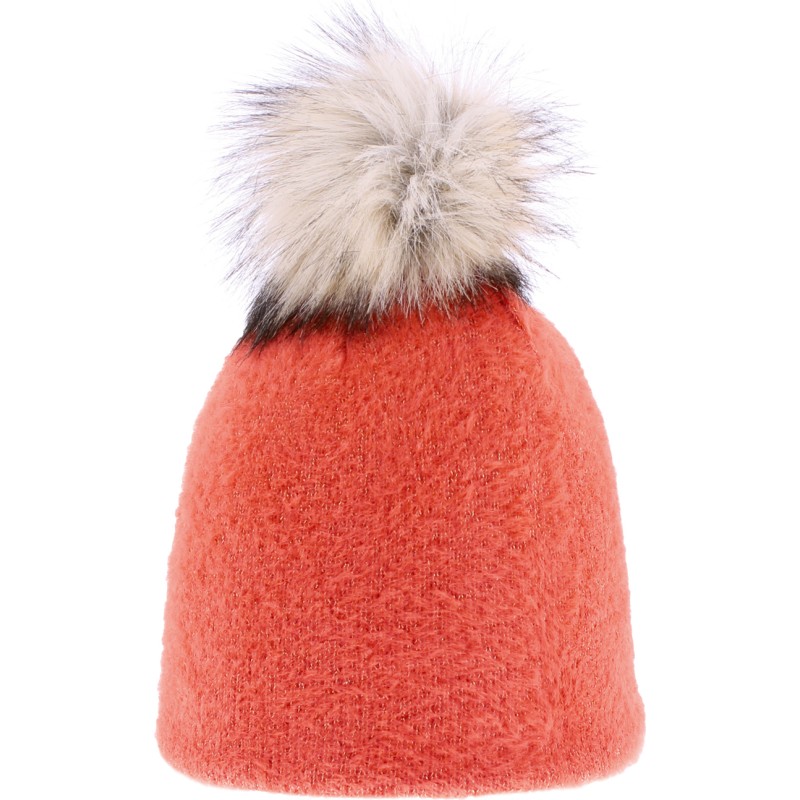 Bonnet en nylon uni très souple avec pompon fausse fourrure