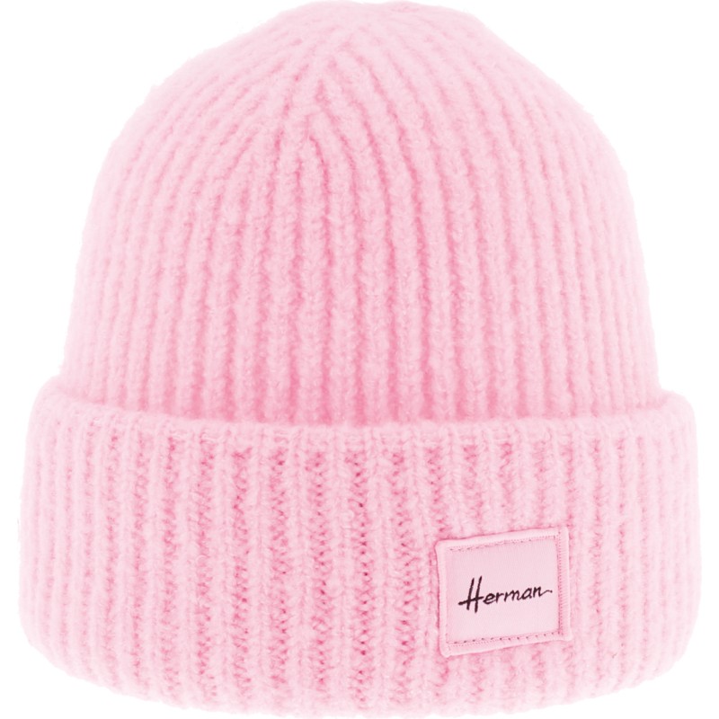 Bonnet adulte grosse maille uni avec badge et revers